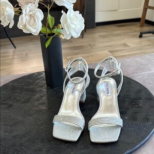 Steve Madden Silver Heels with Ankle Strap NWOT